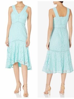 TAYLOR Sleeveless Lace High-Low Dress in Light Blue Sz 2